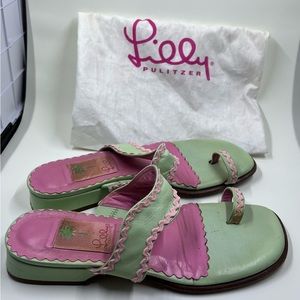 Lilly Pulitzer Pink and green short heeled sandals